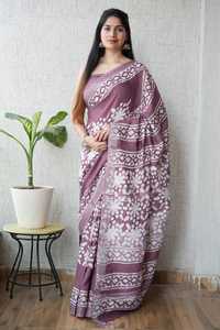 Sari en coton et lin imprimé élégant et léger, disponible en gros, avec chemisier en lin – Mode intemporelle - Product Image 4