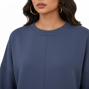 Oversized Women's Hoodies Crew Neck Sweatshirt Solid Color Drop-Shoulder Long Sleeve 100% Cotton Knitted Autumn Wear - Product Image 3