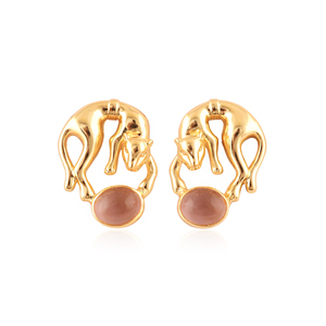 18k gold plated pink <b>cats</b> eyes pink quartz gemstone stud animal <b>earring</b> trendy unique fashion jewelry gift for birthday - Product Image 3