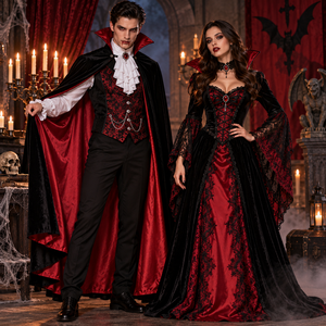 Falda de Disfraz de Vampiro Unisex, Estilo Gótico para Halloween, Cosplay de TV y Cine, Estilo Drácula para Adultos, Negra y Roja con Detalle en el Hombro - Product Image 6