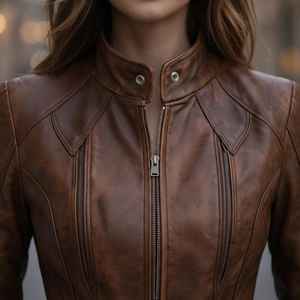 Prenda exterior de cuero para mujer, textura suave, forma elegante, opción de ropa cómoda para la moda casual moderna. - Product Image 3