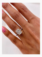Bague de fiançailles en moissanite taille radiant, argent sterling 925 plaqué rhodium, minimaliste, halo caché, sertissage à griffes, pour femme