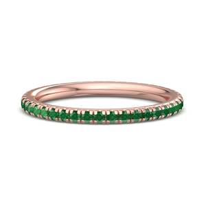 Anillo de lujo en oro rosa con esmeralda verde, corte brillante redondo, apilable, banda de eternidad, alto brillo, joyería de moda para mujer, regalo. - Product Image 2