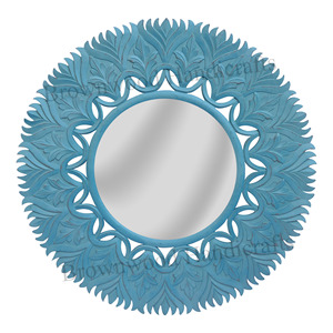 Marco de espejo tallado en madera para montaje en pared con diseño de forma redonda Marco de espejo de tocador antiguo de aspecto lujoso a precio con descuento - Product Image 4