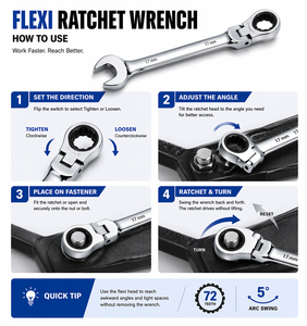 Eastman CR-V Ratchet Flexi ratchet <b>Wrench</b> Tool 72 Teeth Spanner E-4101 - Product Image 5