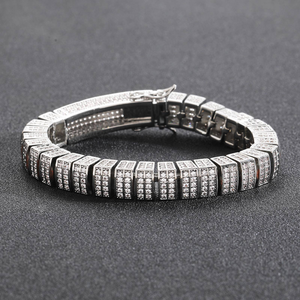 Bracelet en moissanite et diamants, en argent 925, maillons sertis de pierres, finition or et argent - Product Image 4