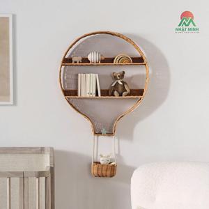 Estante de pared con forma de globo aerostático de ratán con cesta de almacenamiento para decoración de habitación infantil estilo rústico - Product Image 3