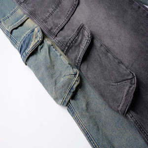 Jeans cargo personnalisés à coupe droite, alliant jambe droite et multi-poches, pantalon cargo en denim ajustable, streetwear unisexe ample - Product Image 5