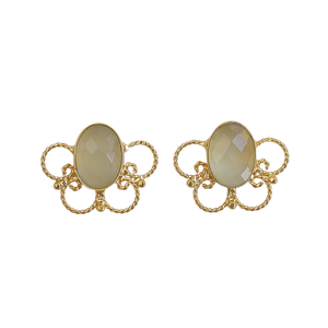 Laxmi Jewellers Women's Aqua Natural Stone Oval Gold Plated Casual Sporty <b>Stud</b> <b>Earrings</b> for Wedding - Product Image 1