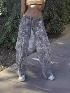 กางเกงยีนส์ขายดีประจำปี 2025 รุ่น Charm สำหรับฤดูใบไม้ร่วง ลายพราง ทรงตรง หลวม เอวต่ำ มีกระเป๋า สำหรับผู้หญิง - Product Image 3