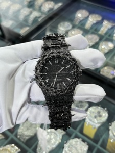 Reloj Mecánico de Pulsera de Acero Inoxidable con Esfera de Cristal de Zafiro Negro Helado para Hombre, con Incrustaciones de Piedras Negras Personalizadas - Product Image 1