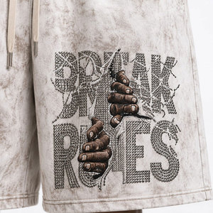 Pantalones Cortos de Algodón Tie Dye para Hombre con Estampado Break Rules, Cintura Elástica con Cordón, Estilo Casual Urbano, Tejido Transpirable - Product Image 6