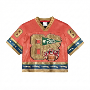 Custom Vintage American Football Jersey <b>Mesh</b> <b>Crop</b> <b>Top</b> Retro Sports Shirt Sleeveless Quick Dry 100% Polyester Summer Crew Neck - Product Image 1