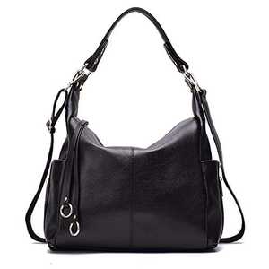 Bolso Hobo de Cuero Genuino para Mujer, Bolso de Hombro Negro Clásico, Gran Capacidad, Asa Superior Abierta, Bolso Bandolera para Uso Diario - Product Image 3