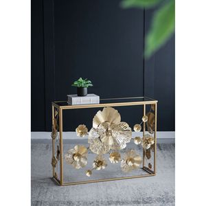 Consolle Dorata 99,75 cm x 30,5 cm x 77,5 cm con Piano in Vetro a Specchio, Tavolo Moderno per Ingresso, Soggiorno o Foyer - Product Image 5