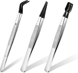 Ensemble de 3 pinces à épiler de précision en acier inoxydable, durables, avec pointe dentée, pour artisanat, timbres, perles, bijoux - Product Image 1