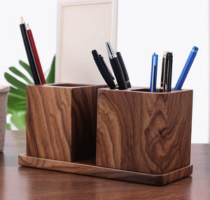 Support de stylo en bois massif (noyer noir, hêtre) et alliage d'aluminium rapide, design minimaliste et élégant pour bureau - Product Image 1