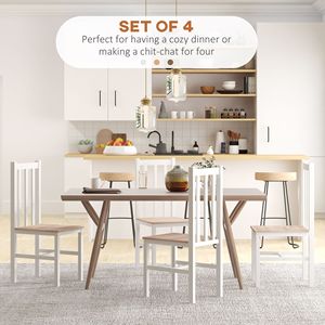 Set di 4 Sedie da Pranzo in Legno di Pino Bianco con Braccioli, Stile Rustico per Cucina e Sala da Pranzo, con Schienale a Doghe - Product Image 4