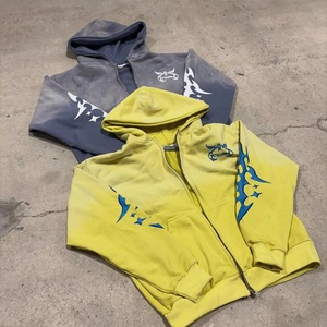 เสื้อฮู้ดซิปสไตล์สตรีทแวร์ Y2K แบบซันเฟด ทรงบ็อกซี่ ยูนิเซ็กส์ วินเทจ โอเวอร์ไซส์ พิมพ์ลายด้วยเทคนิคฮีททรานเฟอร์ ล้างสีแบบแอซิดวอช ผ้าเฟรนช์เทอร์รี่ - Product Image 3