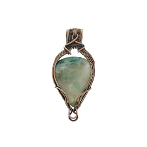Natural Green Agate Teardrop Wire Wrapped Brass Pendant 30x40mm 18K Gold Plated Gemstone Jewelry for Anniversary Wholesale - Product Image 1