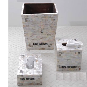 Luxury Mother of Pearl Bathroom Accessories Set | Handmade Tissue <b>Box</b> Waste Bin <b>Storage</b> Organizer <b>for</b> Eid Ramadan Wedding <b>Decor</b> - Product Image 2