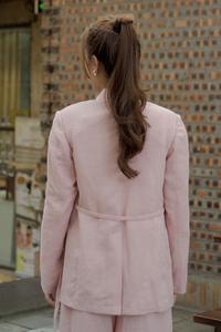 Elegantes chaquetas con lazo holgado para mujer 100% ramio crecido vietnamita largo a cuadros solapa frontal bolsillos laterales botón para invierno - Product Image 5