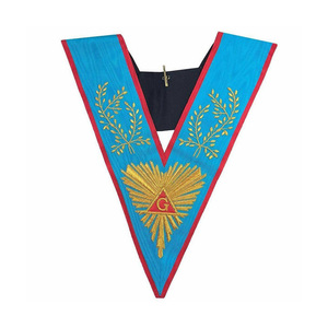 Collar de terciopelo azul y rojo hecho a mano para Maestro Ceremonial de Memphis Misraim, bordado en oro, ecológico y duradero, para uso ceremonial. - Product Image 1