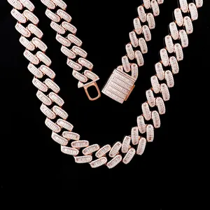 Collier à maillons Baguette Moissanite en Argent Sterling Plaqué Or/Platine, Chaîne de déclaration sertie de pierres, Bijou de mode de luxe tendance - Product Image 3