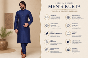 Custom Men Royal Blue Dupion Silk Kurta Mandarin Collar Ethnic <b>Top</b> High Quality <b>Indian</b> Festive Party Wear Shirt Bulk - Product Image 3