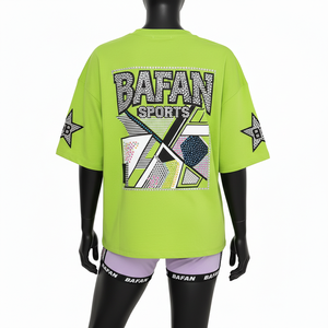 Ensemble short et t-shirt pour femme en coton doux et polyester, avec empiècements élastiques, logo personnalisé par transfert thermique, 100% coton - Product Image 2