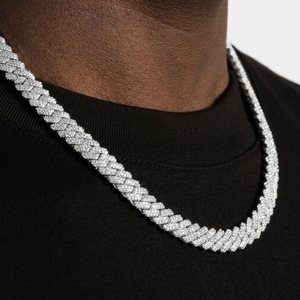 Chaîne à maillons en argent sterling 8 mm, style hip-hop, sertie de diamants VVS cultivés en laboratoire, monture à griffes, en argent massif S925 plaqué or rose et or blanc - Product Image 5
