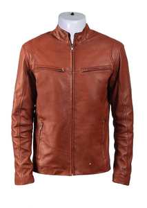Veste en cuir marron pour homme, fermeture éclair, coupe classique, col montant, vêtement d'extérieur décontracté, hiver - Product Image 3