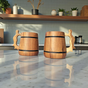 Chope à bière en bois de qualité supérieure avec gobelet intérieur en acier |   Chope à bière rustique en bois faite à la main avec poignée - Product Image 2