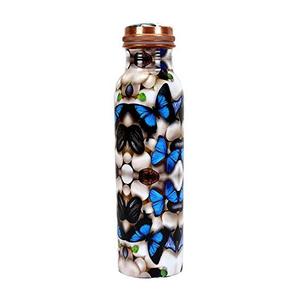 Bouteille d'eau en cuivre imprimée émail, design floral, faite à la main - Product Image 2