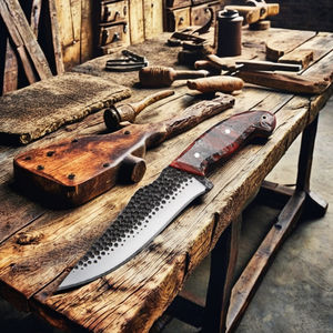 Cuchillo de Caza de Acero de Damasco Personalizable OEM HTTC STORE 2026 con Mango, Hoja Recta de Espiga Completa de 12 Pulgadas y Funda de Cuero - Product Image 1