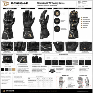 Racing Gloves Full Finger Leather Black Adjustable Wrist <b>Strap</b> Hook And Loop Closure Riding Protection - Product Image 5
