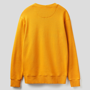 <b>Men</b> Yellow O-Neck Sweatshirt Regular Fit Knitted Cotton <b>Pullover</b> Casual Solid Color Long Sleeve Autumn Wear - Product Image 4