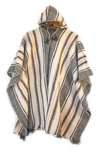 Poncho unisexe à capuche en laine d'alpaga et de mouton, à rayures, tissage plat - Product Image 2