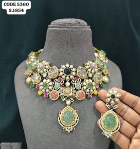 Luxury Vintage Multicolor <b>Statement</b> <b>Necklace</b> Set for Women Antique Gold Plated Brass Designer Wedding Party Jewelry Gift Set - Product Image 1