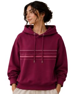 Sweat-shirt à capuche oversize pour femme, imprimé graphique, en molleton de coton, manches longues, style streetwear décontracté, couleur bordeaux - Product Image 1