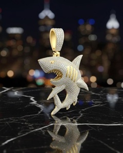 Colgante de Tiburón con Diamante Redondo Creado en Laboratorio, Colgante de Plata 925 con Incrustaciones de Diamantes, Colgante Hip Hop, Colgante de Animal, Colgante de Moda para Raperos - Product Image 1