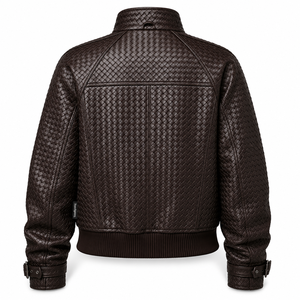 Chaqueta Bomber Unisex de PU con Cuello Alto, Patrón Repujado, Cierre de Cremallera, Estilo Moto, para Otoño - Product Image 2