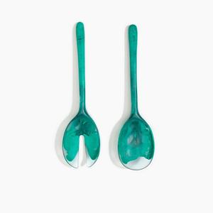 Ensemble cuillère et fourchette en résine marbrée vert turquoise avec finition brillante pour tables à manger contemporaines et décoration de cuisine - Product Image 1