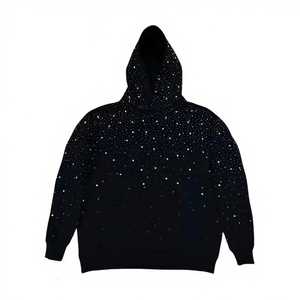 เสื้อพูลโอเวอร์ทรงบ็อกซี่สีดำ ผ้าฝ้ายหนานุ่มพิเศษ 400 แกรม สำหรับผู้ชาย ใส่ได้ในฤดูหนาว ตกแต่งคริสตัลเพชรเต็มตัว เป็นมิตรต่อสิ่งแวดล้อม ทรงโอเวอร์ไซส์ - Product Image 2