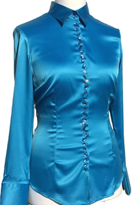 Blusa de Satén Turquesa con Botones Estilo Cristal - Product Image 3