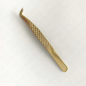 Pinzas de Lujo en Forma de L para Pestañas de Volumen, Color Dorado, Punta Puntiaguda, Mango Ergonómico, Estilo Ruso, Herramienta Aplicadora de Pestañas Postizas - Product Image 3