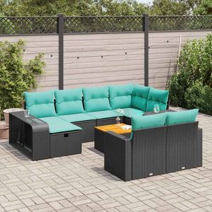 Set Divano da Esterno in Polyrattan Nero con Cuscini, 10 Posti, Arredamento da Giardino Contemporaneo - Product Image 1