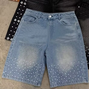 Shorts Bermuda en jean délavé pour homme avec motif à pois pailletés, taille mi-haute, fermeture boutonnée, style décontracté - Product Image 4