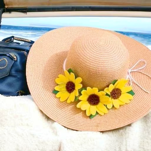 Sombrero de Paja de Ratán Hecho a Mano Ecowoodies con Decoración de Girasol, Estilo Bohemio, Sombrero de Verano para Mujer, Ecológico - Product Image 2