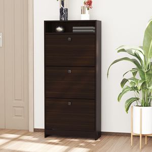 Mobiletto Portascarpe Trendy Espresso con 3 Grandi Cassetti Estraibili, Ampio Piano Superiore Girevole Salvaspazio per Uso in Stile Rustico/Country - Product Image 2